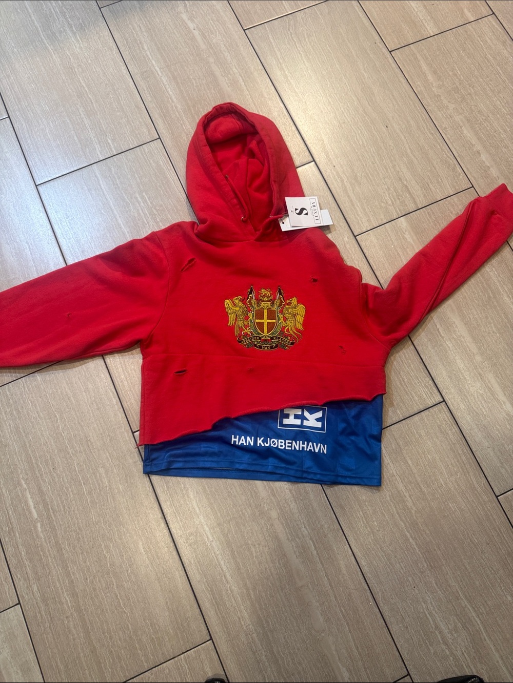 Red Hooded women’s crop distressed Sweatshirt-